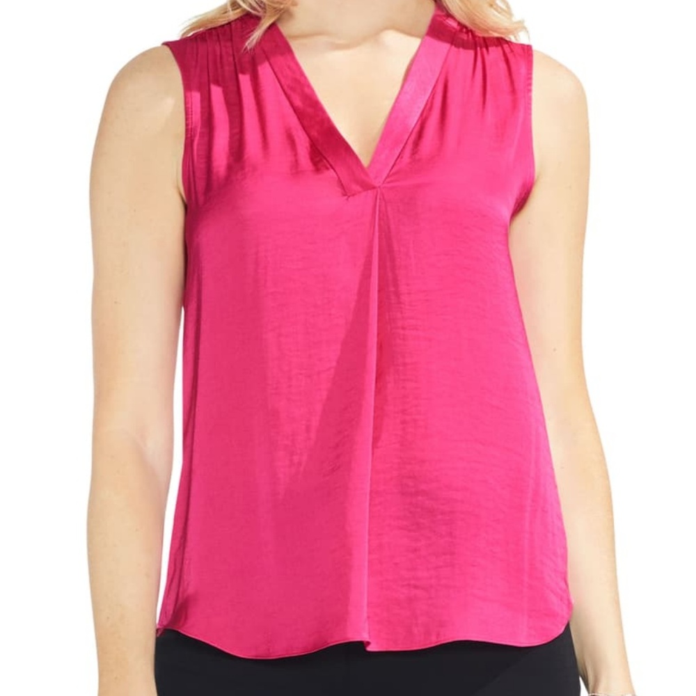 VINCE CAMUTO Rumpled Satin Pink Flame Blouse NWT - Picture 2 of 4